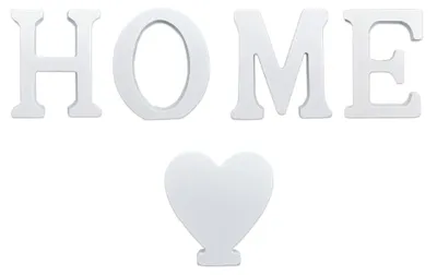 Holzbuchstaben-Set HOME & Love ♥, 5-teilig, weiß, 8 cm hoch, Deko