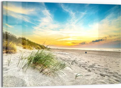 Produktbild von DEQORI Glasbild Echtglas 90x60 cm 'Baltischer Dünenstrand' Wandbild Bild modern Deko