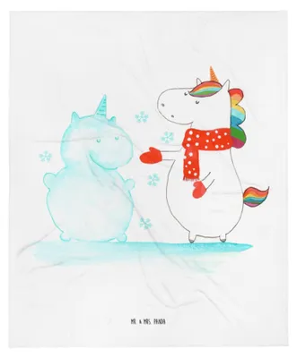 Produktbild von Mr. & Mrs. Panda Erstlingsdecke Einhorn Schneemann - Weiß - Geschenk, Schnee, Plaid, Unicorn, Kuchen, Schlummerdecke, Fleecedecke, Babydecke, Kinderdecke, Weihnachten