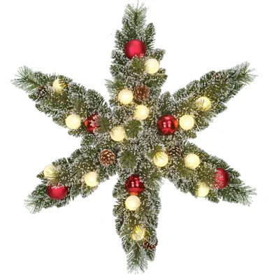 Produktbild von Black Box Trees Kaprun Sternförmiger Weihnachtskranz mit warm-weißen LED-Lichtern - Ø60 cm - Grün Frosted, Rot