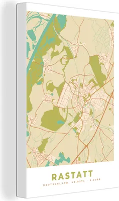 Obrázok produktu pre OneMillionCanvasses® - Plátno - 90x140 cm, mapa - Rastatt - vintage - mapa, nástenná umelecká dekorácia - fotografia na plátne - maľba na drevenom ráme - dekorácia na stenu - spálňa