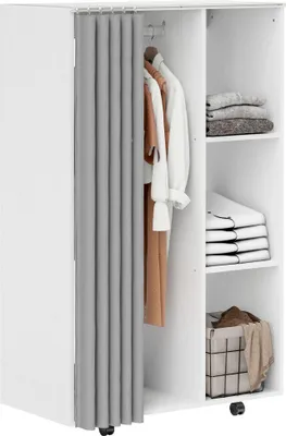 Produktbild von HOMCOM Rollkleiderschrank mit 4 Rollen, Kleiderstange und offenen Regalböden, 80 x 40 x 128 cm, Weiß