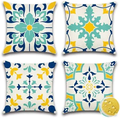 Obrázek produktu pro Ibenzoa® Sada 4 povlaků na polštáře – 45 x 45 cm, prodyšné a vodoodpudivé, odolné proti UV záření, skrytý zip, vhodné pro pohovky a venkovní použití