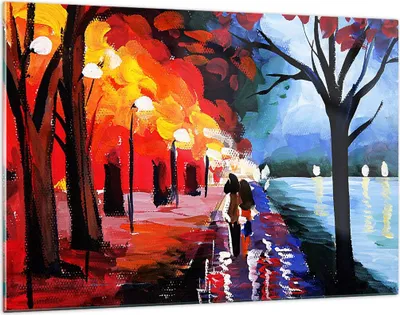 Produktbild von Bilder auf glas - Grafik Abbildung See Abend - 120x80cm - Glasbilder - Wandbilder - Kunstdruck - zum Aufhängen bereit - Wanddekoration aus Glas - Glas Bilder - Wandbild auf Glas - GAA120x80-3110
