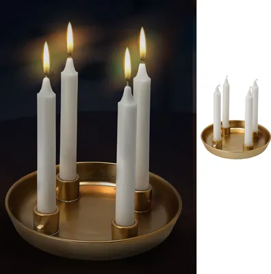 Produktbild von Kerzenteller Porzellan Stabkerzenhalter gold Ø23cm rund Kerzenhalter Weihnachtskranz Kranz Kerzen Advent