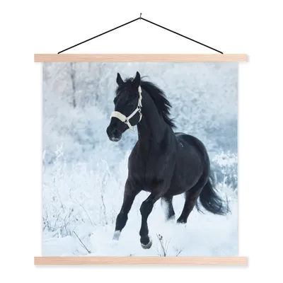 Produktbild von MuchoWow® Textilposter Pferd - Schnee - Wald 120x120 cm mit holzfarbenen Rahmen - Textil-Poster