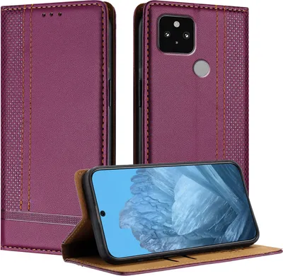 Obrázek produktu pro Pouzdro pro Google Pixel 5 kožené flipové pouzdro s funkcí stojánku Fialová