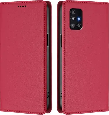 Produktbild von Handyhülle für Samsung Galaxy A51 4G, Kunstleder Klapphülle Stoßfeste Magnetische Hülle mit Ständer Rot