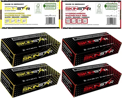 Productafbeelding van SKINSTAR Hydrocarbon Racing Wax, skiwax, professionele wasmix, gele-rode set, 500g