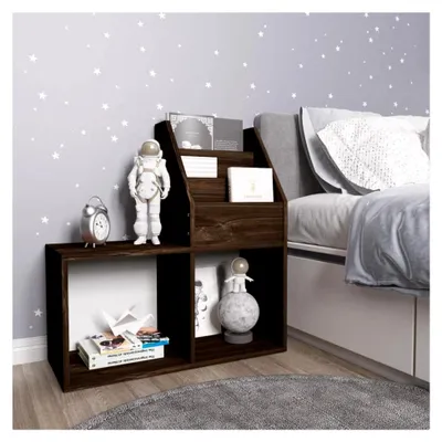Produktbild von Bücherregal zur Aufbewahrung mit 3 Fächern und 2 großen offenen Fächern aus Holzwerkstoff, 71x30x78,5 cm