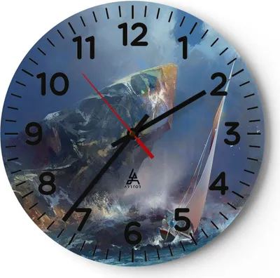 Produktbild von Wanduhr - Rund - Glasuhr - Meer Segelboot - 40x40cm - Schleichendes Uhrwerk - Lautlos - zum Aufhängen bereit - Dekoration Modern - Wanddekoration aus Glas - C4AR40x40-3923