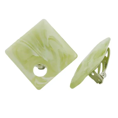 Produktbild von Clip Ohrring 25x25mm Viereck mit Loch lindgrün-marmoriert Kunststoff-Bouton grün 25x25mm