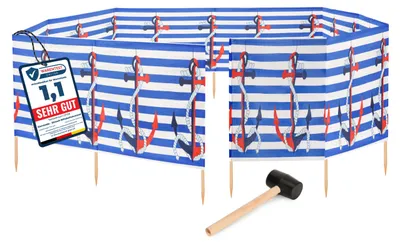 Produktbild von Garronda Strand Windschutz Sichtschutz 15m lang plus Gummihammer GAEX001 (Streifen/Anker, 15 m)