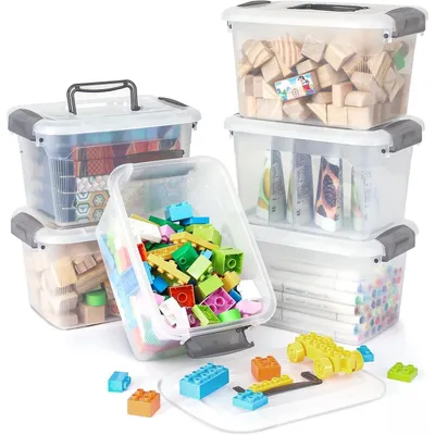 Productafbeelding van Citylife set van 6 opbergboxen van 5 liter, met handgreep en deksel, transparant, stevig, en stapelbaar