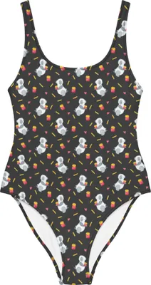 Produktbild von Mr. & Mrs. Panda Badeanzug Panda Pommes Größe XL - Grau - Geschenk, Muster, Strandmode, Beachwear, Swimsuit, Shape-Badeanzug, Bademode