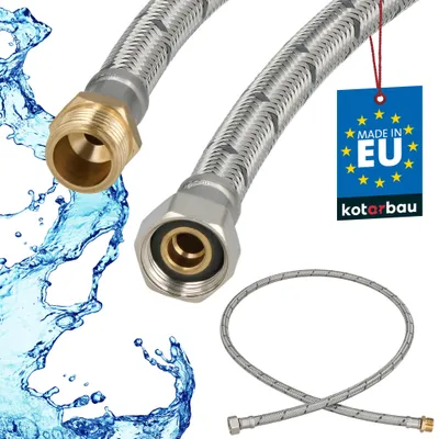 Immagine prodotto di KOTARBAU® Tubo flessibile 3/8 pollici Tubo per acqua 120 cm Tubo rinforzato con raccordi maschio-femmina Tubo di collegamento per rubinetti Tubo per rubinetto