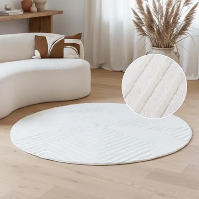 Obrázek produktu pro Tapiso Koberec HYGGE Modern Round White Obývací pokoj Ložnice 120 x 120 cm