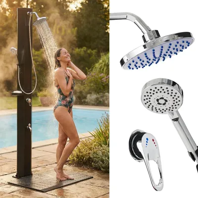 Produktbild von BRAST 3in1 Solardusche Gartendusche | 40-60 Liter | Handbrause & Fußdusche | Gartenschlauch-Anschluss | 2 Varianten | inkl. Standmatte Abdeckcover & Seifenhalterung | ohne Stromanschluss | 40 Liter