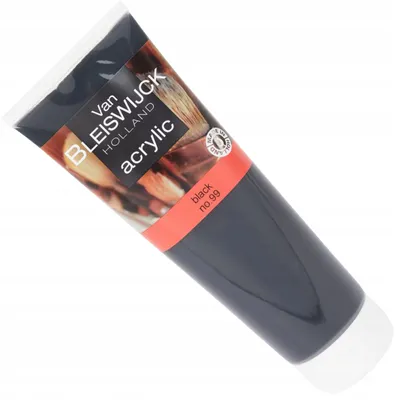 Zdjęcie produktu dla Van Bleiswijck Acrylic Paint Black 250ml - Wysoko napigmentowana farba artystyczna w tubce - Idealna do malowania na płótnie, drewnie i papierze