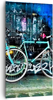 Produktbild von Bild auf Leinwand - Leinwandbild - Fahrräder Graffiti Straße Wand - 65x120cm - Wand Bild - Wanddeko - Leinwanddruck - Bilder - Kunstdruck - Wanddekoration - Leinwand bilder - Wandkunst - PA65x120-2949