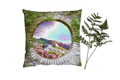 Produktbild von MuchoWow® Zierkissen Sofakissen Wohnzimmer Dekokissen 60x60 cm Landschaft - Blumen - Aussicht - Berg - Sitzfläche - Foto Polster