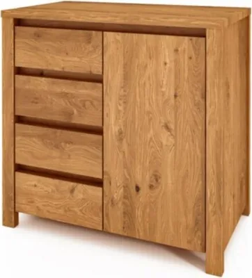 Produktbild von Kommode Tinci aus Wildeiche massiv 80x45x77 mit 1 Tür 4 Schubladen Holzbeinen
