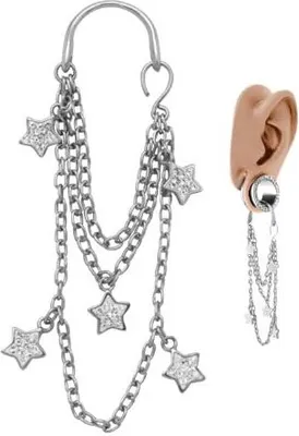 Immagine prodotto di Stella Piercing in acciaio inox 316 L Accessori con cristalli bianchi per tunnel di carne Altezza 57 mm BFTA-04