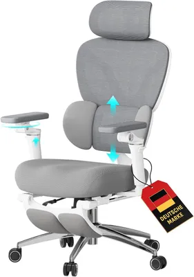 Produktbild von WOLTU Bürostuhl Ergonomisch, Schreibtischstuhl mit Fußstütze, Verstellbare Sitztiefe : Grau+Weiß Farbe: Grau+Weiß