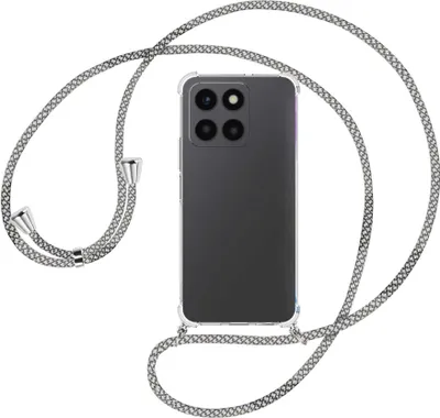 Produktbild von Handykette Backcover-Schutzhülle mit Band (Metall silberfarben) für Honor X6a (WDY-LX1, 6.56'') - weiß/grau kariert