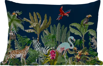 Produktbild von MuchoWow® Outdoor Kissen - Dschungel - Pflanzen - Tiere - Kinder - Flamingo - Zebra - 50x30 cm - Wetterfest - Lounge Kissen - Sofa kissen - Wohnzimmer Dekoration