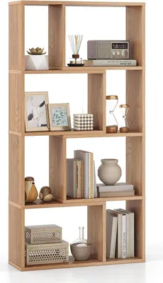 Obrázok produktu pre Moderná 4-úrovňová geometrická knižnica, 8-kusová podlahová knižnica, 120 CM voľne stojaca knižnica s 2 zariadeniami proti nakloneniu