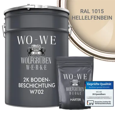 Produktbild von 2K Epoxidharz Garagenfarbe Bodenbeschichtung W702 Hellelfenbein wie RAL 1015 - 5Kg