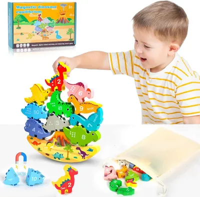 Imagen del producto de Juego de construcción de dinosaurios de madera, juguete Montessori, a partir de 3 años, educativo