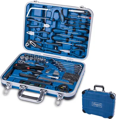 Produktbild von Scheppach TB173 Werkzeugkoffer gefüllt 173-tlg Werkzeug Set | Gabelschlüssel, Hammer, Schraubendreher, Abisolierzange uvm. | für Werkstatt & Haushalt