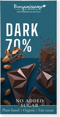 CZEKOLADA GORZKA 70 % BEZ DODATKU CUKRÓW BEZGLUTENOWA BIO 60 g - BENJAMISSIMO