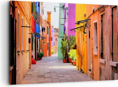 Produktbild von Bild auf Leinwand - Leinwandbild - Sommer Straße Haus - 120x80cm - Wand Bild - Wanddeko - Leinwanddruck - Bilder - Kunstdruck - Wanddekoration - Leinwand bilder - Wandkunst - AA120x80-3583