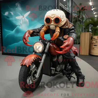 Productafbeelding van Mascot REDBROKOLY karakter van een heremietkreeft gekleed met een motorjack en stropdassen