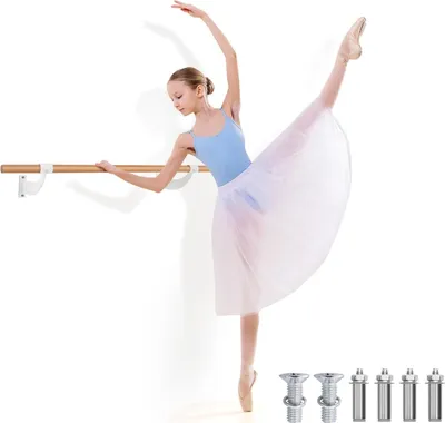 Produktbild von KOMFOTTEU Klassische Tanzstange, Wandmontage, Tanzstange für Zuhause, Stangen: 38 mm Ø, Ballettstange aus Buchenholz, für Yoga, Stretching, Training