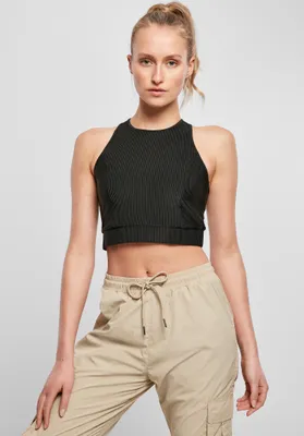 Zdjęcie produktu dla Dámské tílko Urban Classics Ladies Cropped Shiny Rib Top czarny - L
