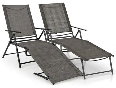 Produktbild von Gartenliegestuhl - Liegebett - Liegestuhl - Sonnenliege - 2-teiliges Set, braun - Verstellbare Rückenlehne - Atmungsaktives Material