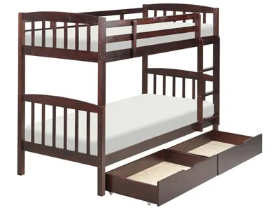 Produktbild von BELIANI Hochbett Dunkelbraun Kiefernholz 90 x 200 cm Etagenbett mit Leiter 2 Lattenrosten und 2 Schubladen Modern Schlafzimmer Ausstattung
