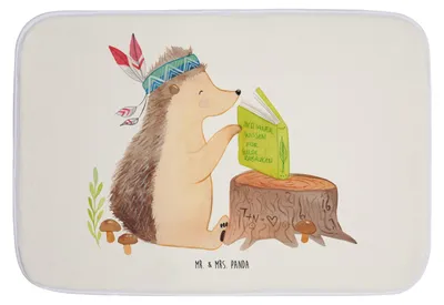 Produktbild von Mr. & Mrs. Panda Badematte Igel Federschmuck - Weiß - Geschenk, Lagerfeuer, Abenteuer, Badezimmer Matte, Tiere, Badteppich, Badezimmerteppich, Badvorleger, duschmatte