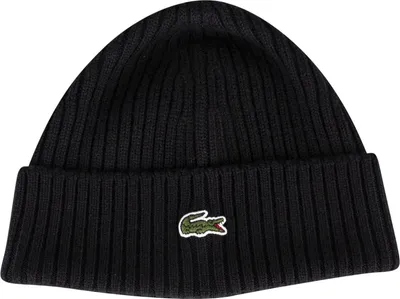 Produktbild von Lacoste Gerippte Beanie mit gesticktem Logo, Schwarz One Size