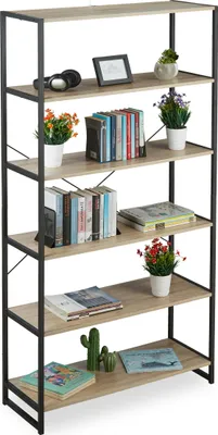 Image de Étagère sur pied Relaxdays Industrial, grande bibliothèque, design ouvert avec 6 compartiments, H x L x P : 180 x 95 x 35 cm, en aggloméré/métal, marron