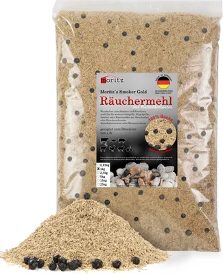 Produktbild von Moritz 1kg Räuchermehl Buche mit Wacholder fein 0,5 -1 mm Räuchern I Kalträuchern von Fisch Fleisch Wurst Käse Gemüse auch für BBQ I Grill - Räucherspäne
