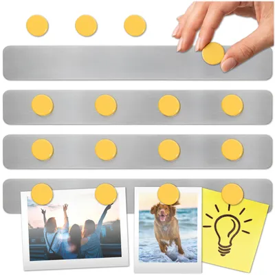 Immagine prodotto di KRUMAD, striscia magnetica autoadesiva, confezione da 4 pezzi con 16 magneti, ideale per foto, note, documenti, calendari e uso in ufficio, Immagine generata dall'IA