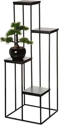 Produktbild von HowHomely Modern Pflanzenständer mit 4 Ablagen, Blumenhocker aus Metall Schwarz 110 cm Höhe - Blumenständer für das Haus