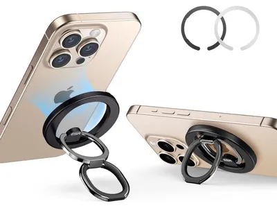 Produktbild von Handy Ring Halterung Magnetisch Verstellbarer Ständer Griff Fingerhalter für iPhone Samsung Google Pixel Schwarz 2 Metallringe