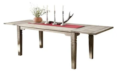 Produktbild von MASSIVMOEBEL24.DE Esstisch mit Ansteckplatten Sheesham 160-200/240x90x76 grau geölt LEEDS #53