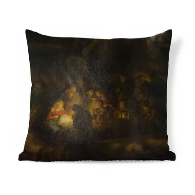 Produktbild von MuchoWow® Zierkissen Sofakissen Wohnzimmer Dekokissen 50x50 cm Anbetung der Hirten - Gemälde von Rembrandt van Rijn - Komfort - Sofakissen